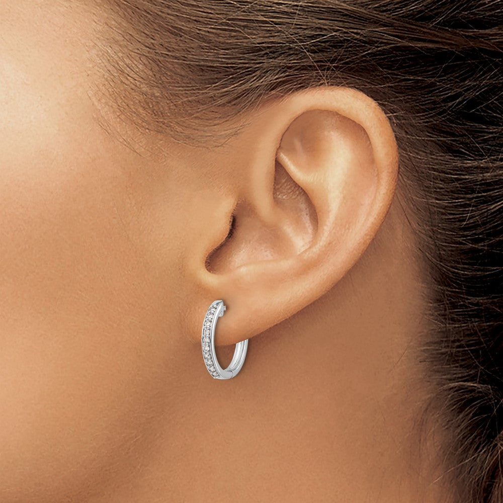 14K Weißgold Creolen mit Klappscharnier und echten Diamanten