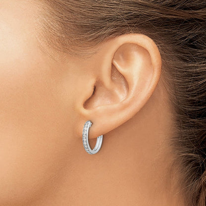 14K Weißgold Creolen mit echten Diamanten und Scharniermechanismus