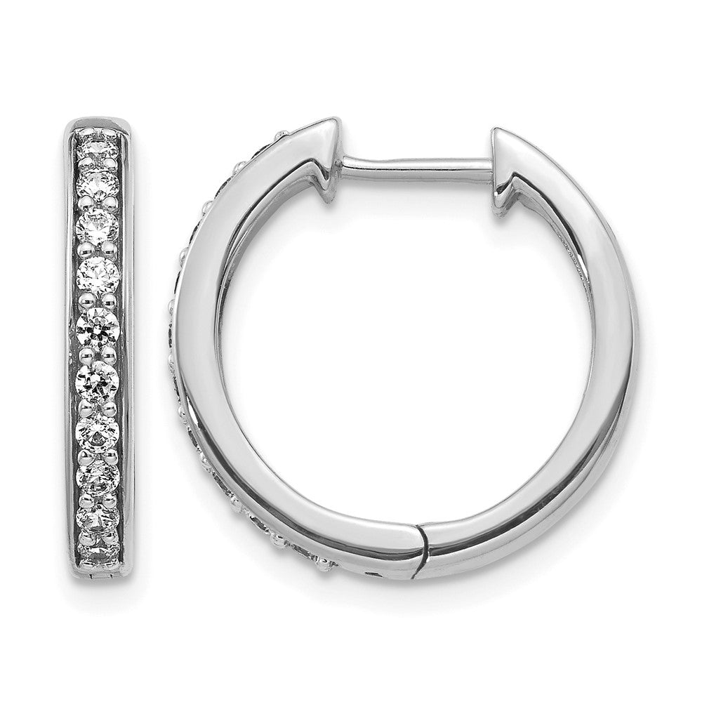 14K Weißgold Creolen mit echten Diamanten und Scharniermechanismus