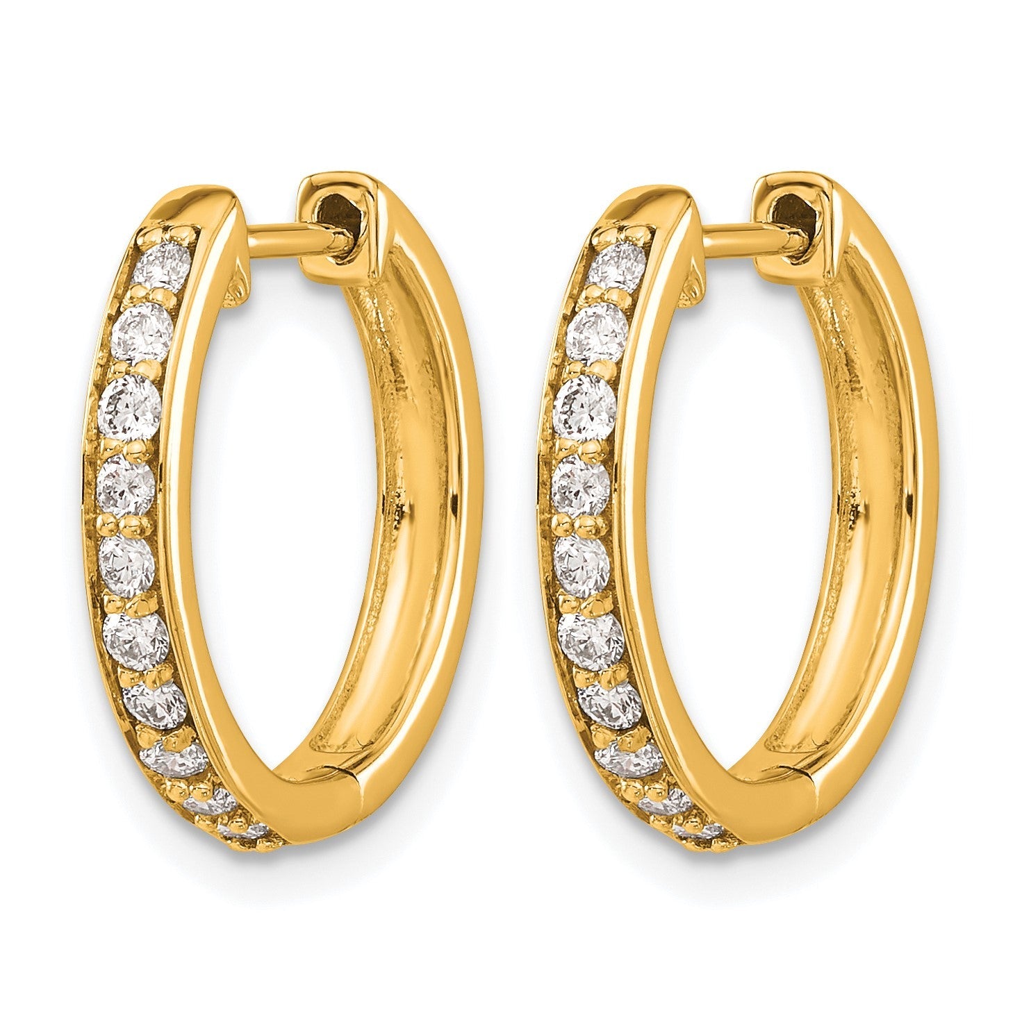 14K Gelbgold Creolen mit echten Diamanten und Klappscharnier