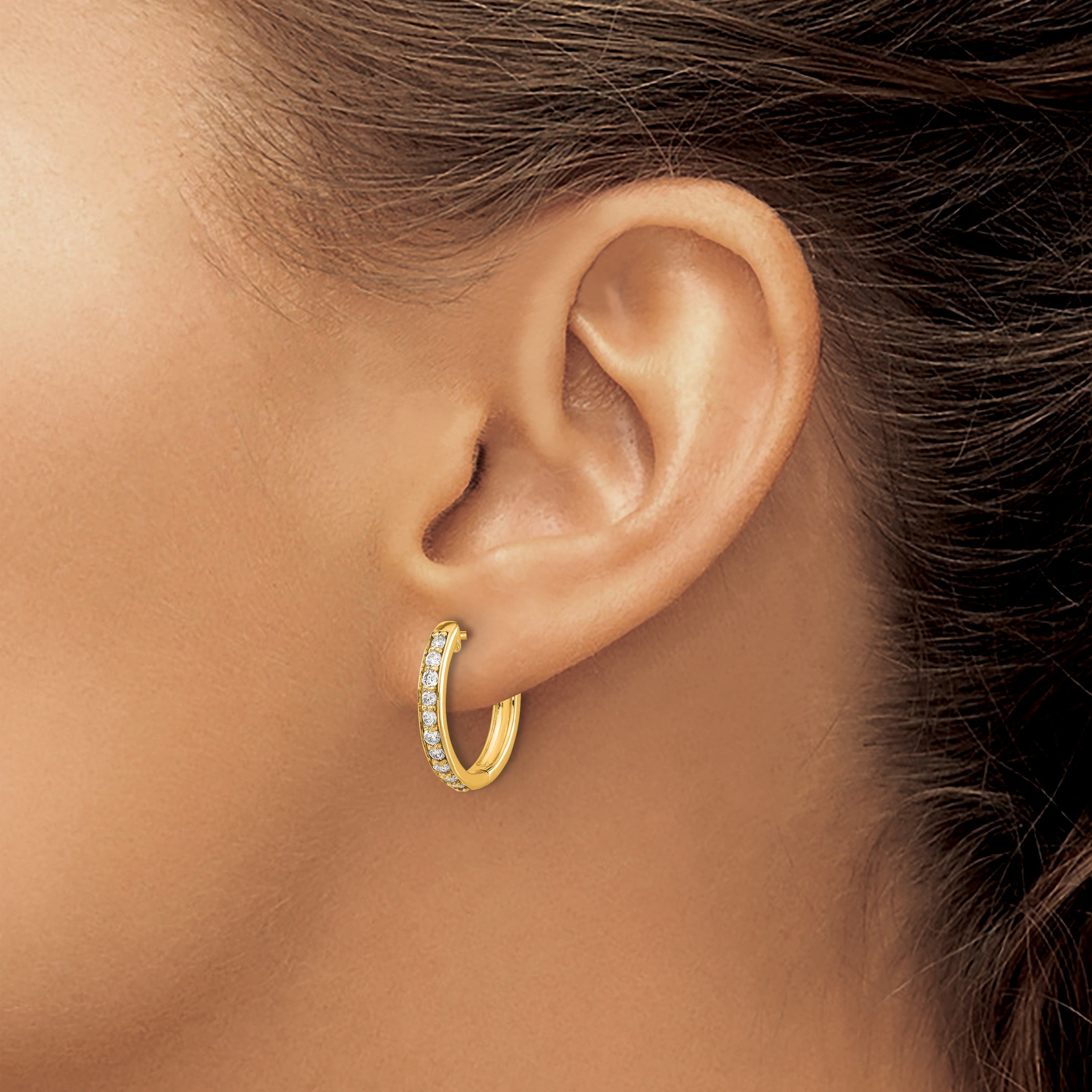 14K Gelbgold Creolen mit echten Diamanten und Klappscharnier