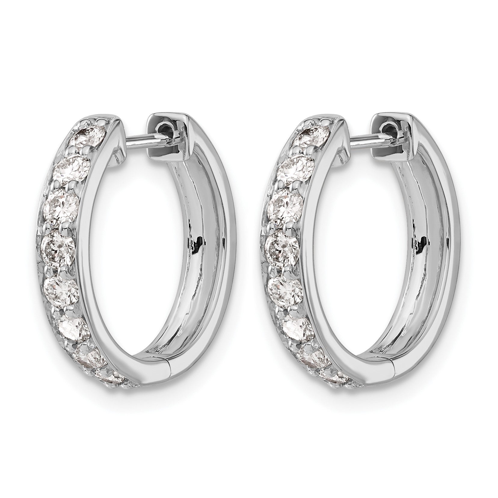 14K Weißgold Creolen mit echten Diamanten und Scharnier