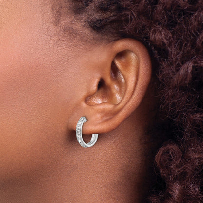 14K Weißgold Creolen mit echten Diamanten und Scharnier