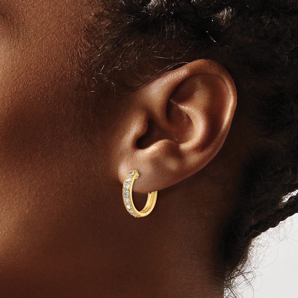 14K Gelbgold Creolen mit echten Diamanten und Scharnier