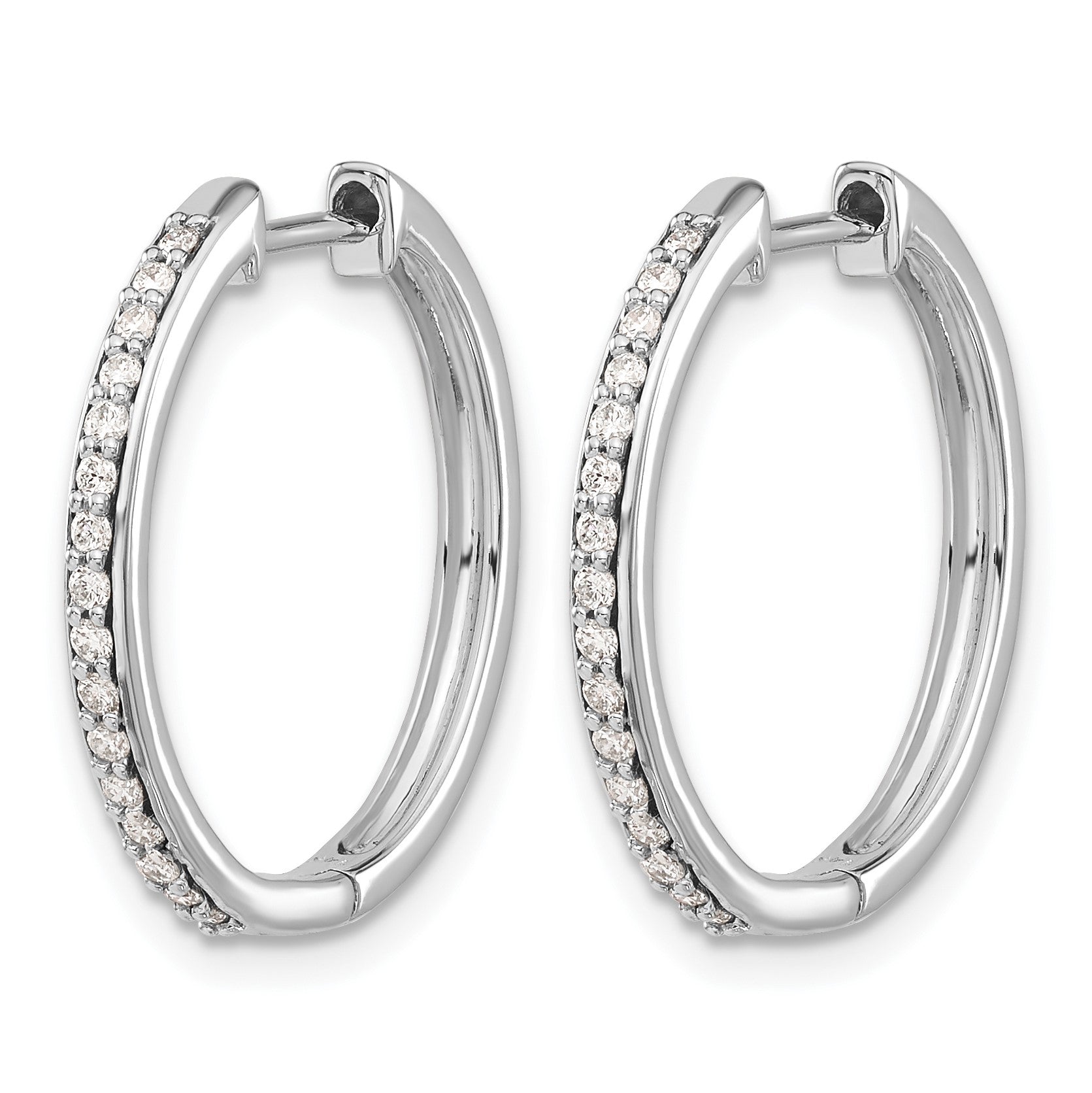 14K Weißgold Creolen mit echten Diamanten und Scharnier