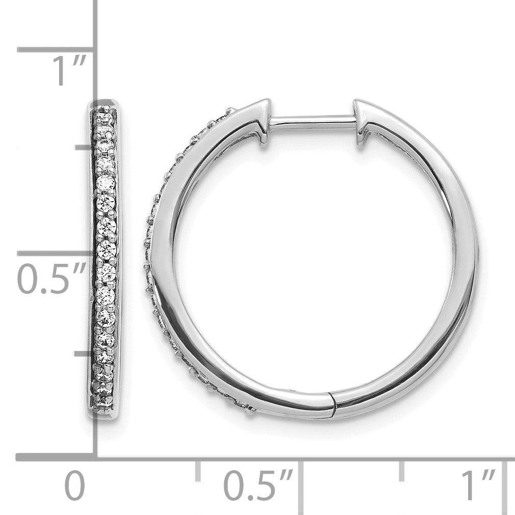 14K Weißgold Creolen mit echten Diamanten und Scharnier