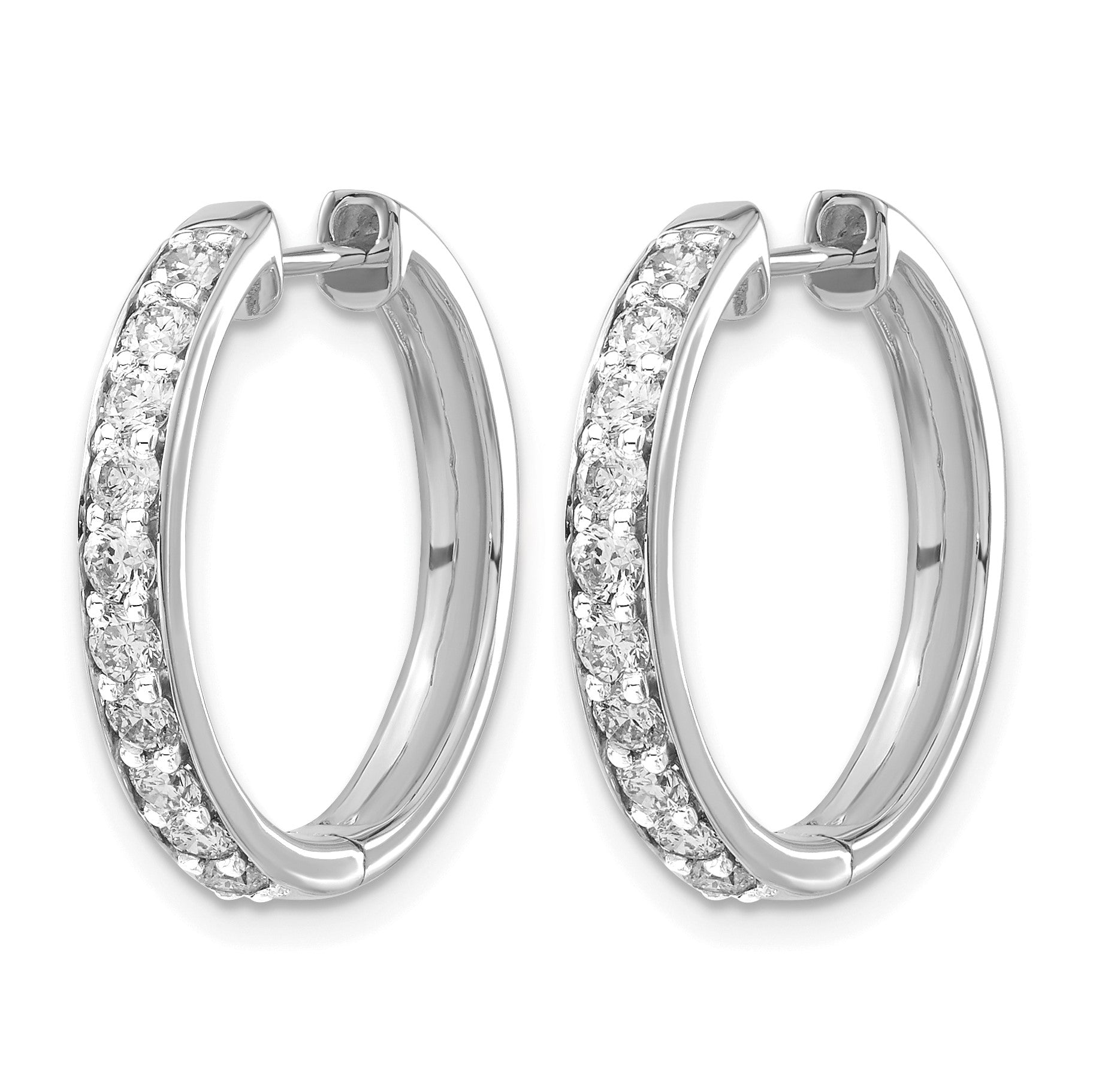 14K Weißgold Creolen mit echten Diamanten und Klappscharnier