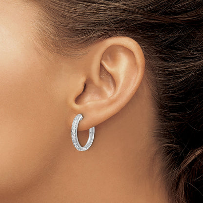 14K Weißgold Creolen mit echten Diamanten und Klappscharnier