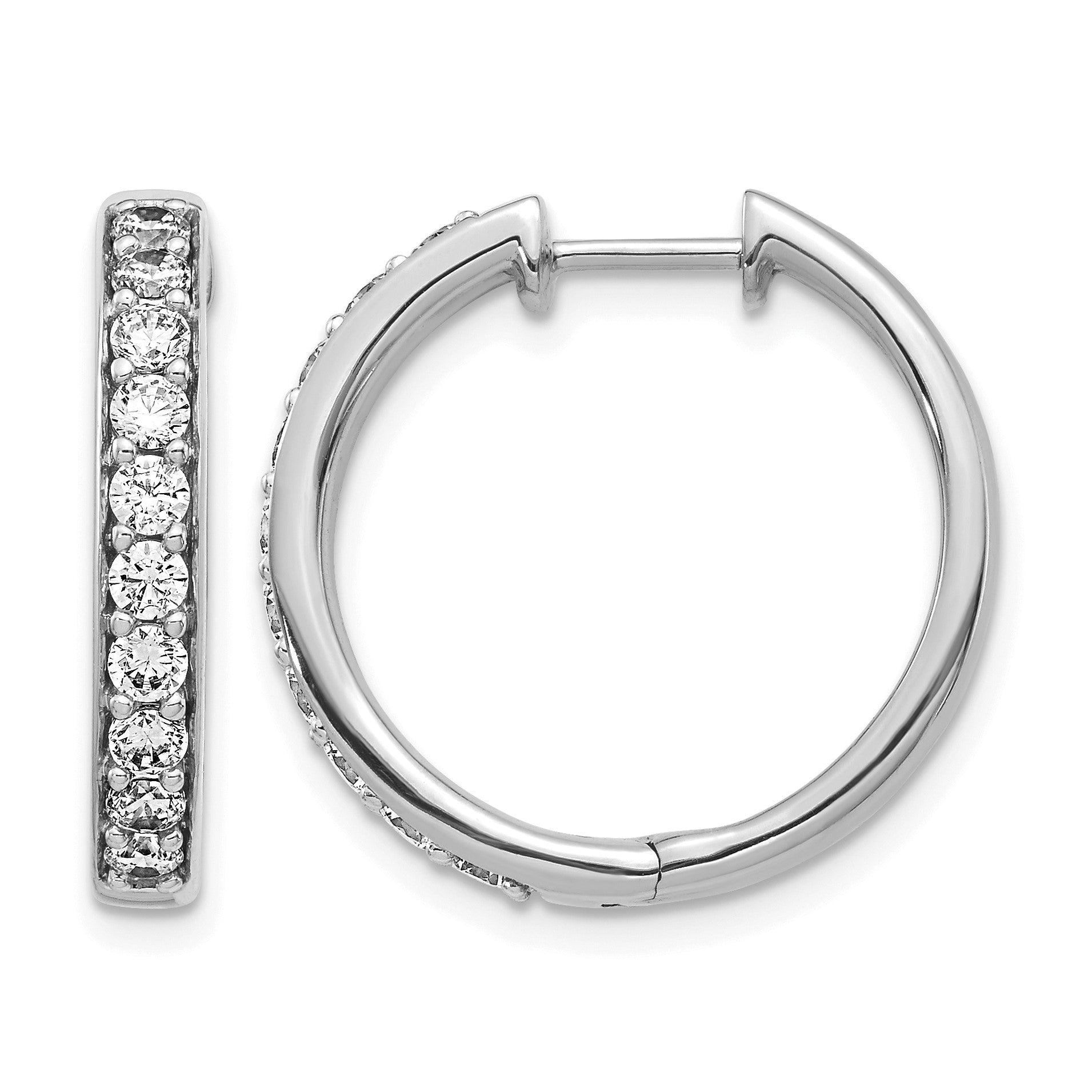 14K Weißgold Creolen mit echten Diamanten und Klappscharnier
