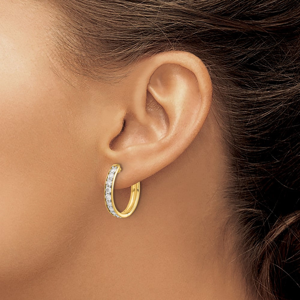14K Gelbgold Creolen mit echten Diamanten und Scharnier