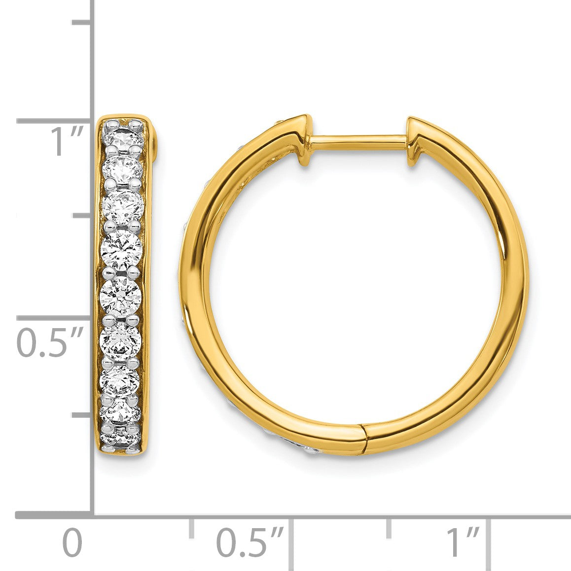 14K Gelbgold Creolen mit echten Diamanten und Scharnier
