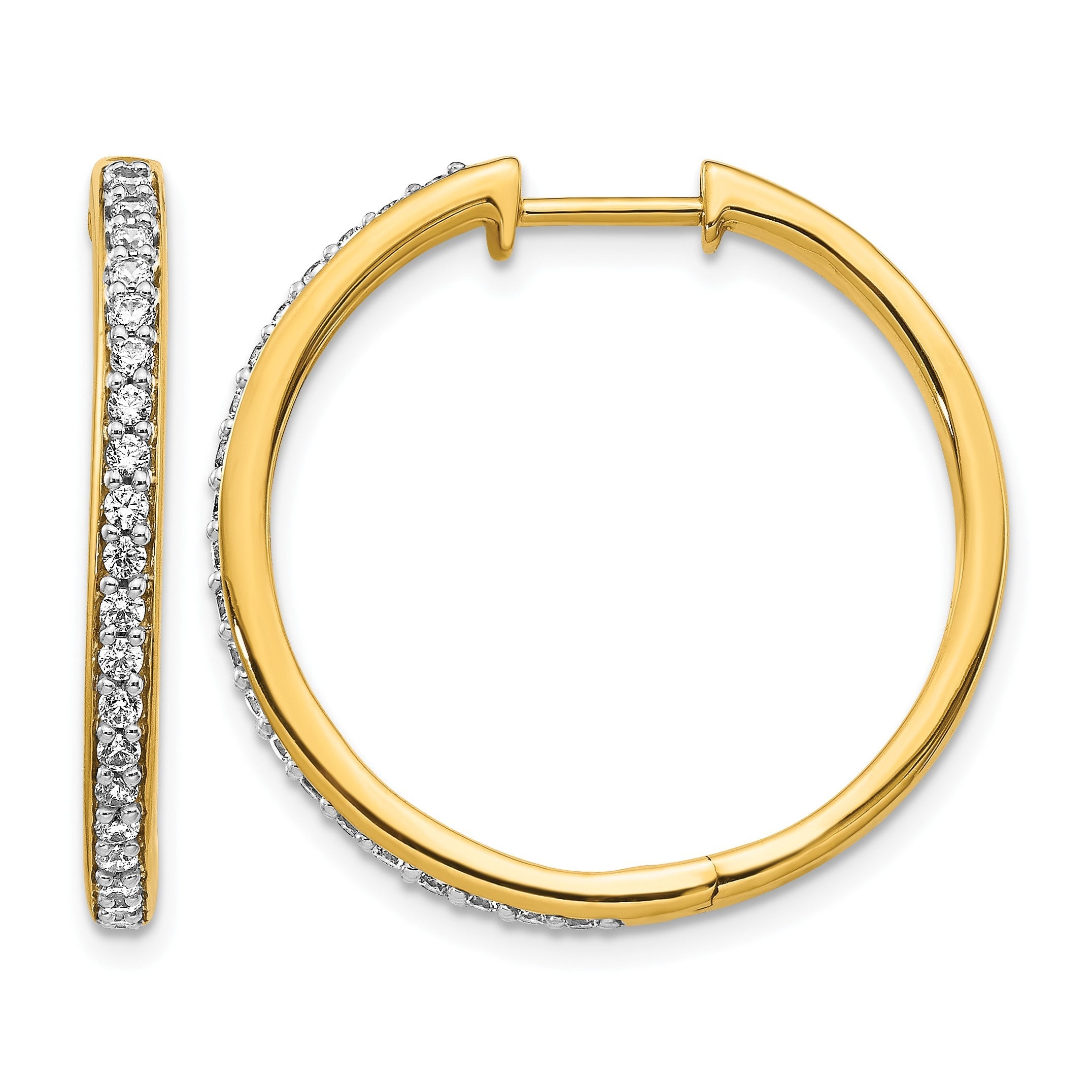 14K Gelbgold Creolen mit echten Diamanten und Klappscharnier