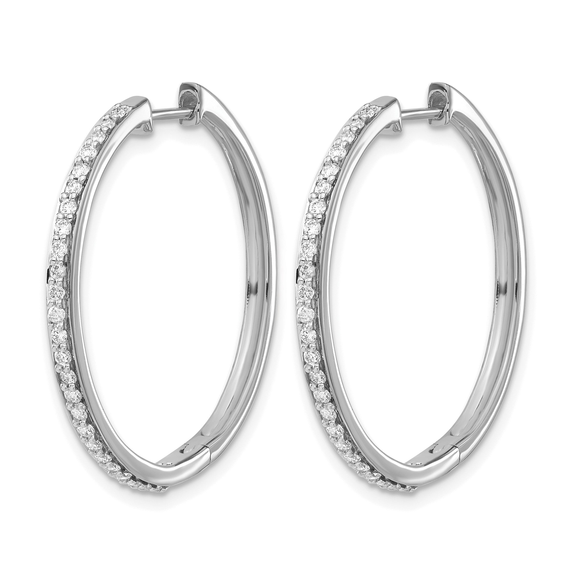 14K Weißgold Creolen mit echten Diamanten und Klappscharnier