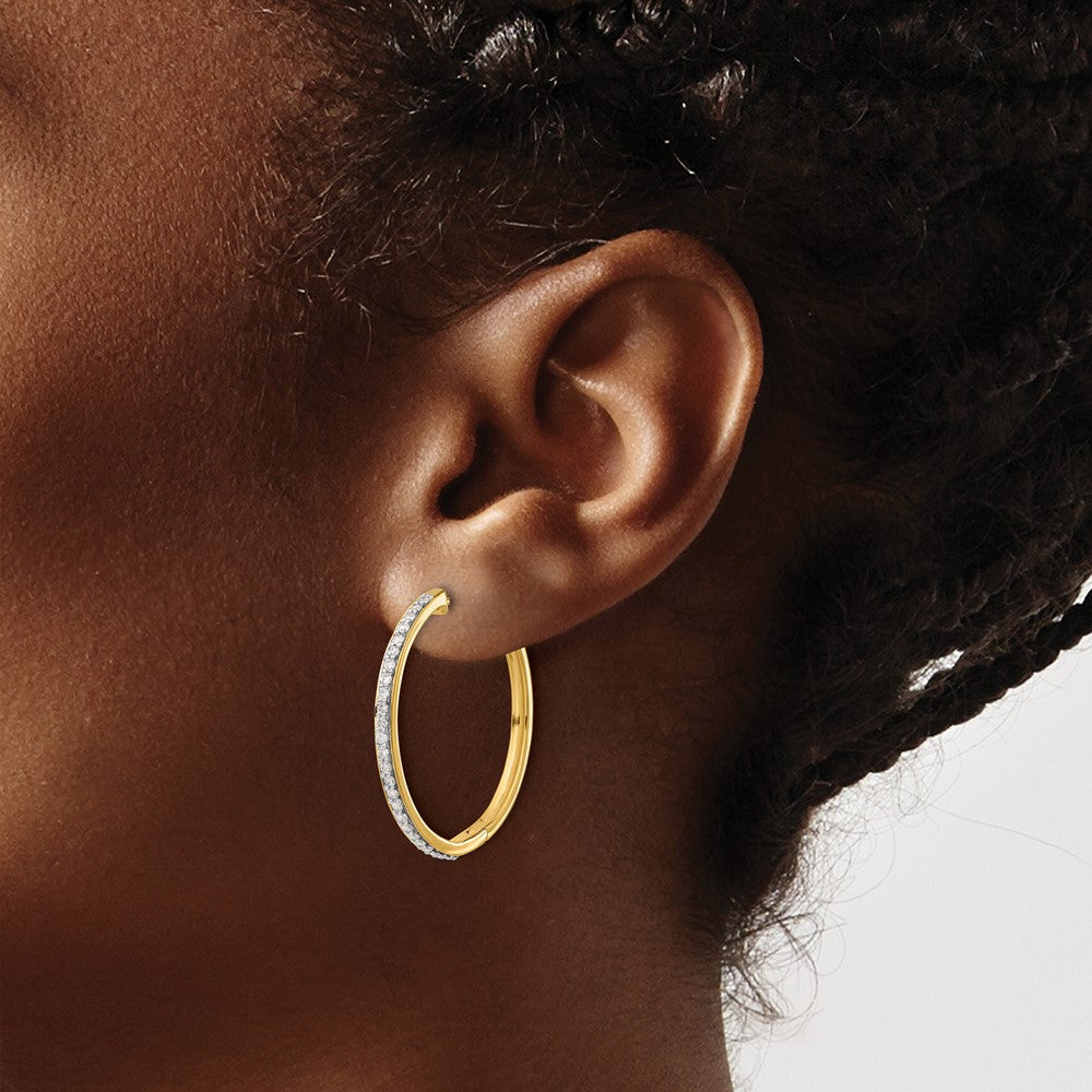 14K Gelbgold Creolen mit echten Diamanten und Scharniermechanismus