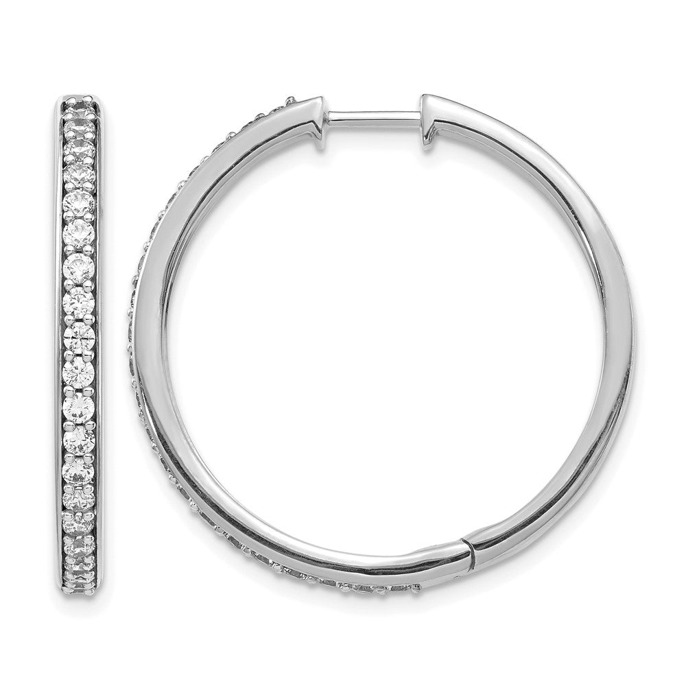 14K Weißgold Creolen mit echten Diamanten und Klappscharnier