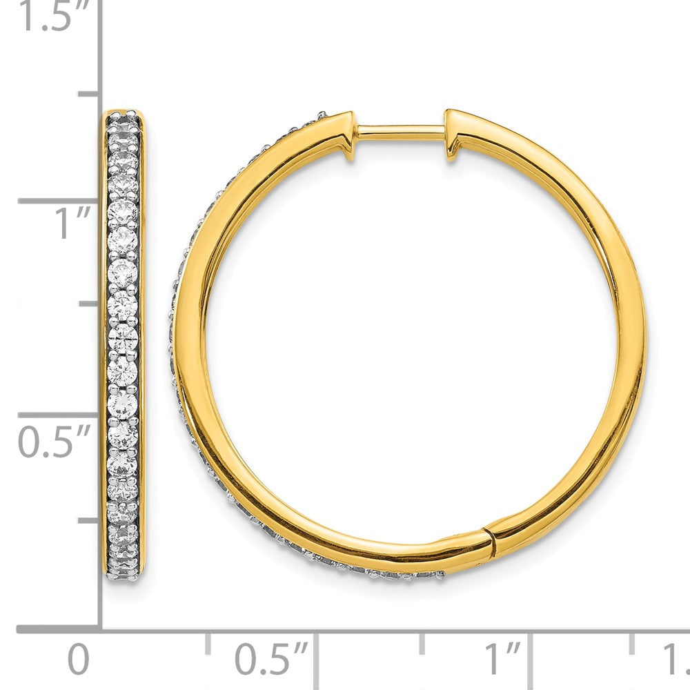 14K Gelbgold Creolen mit echten Diamanten und Scharniermechanismus
