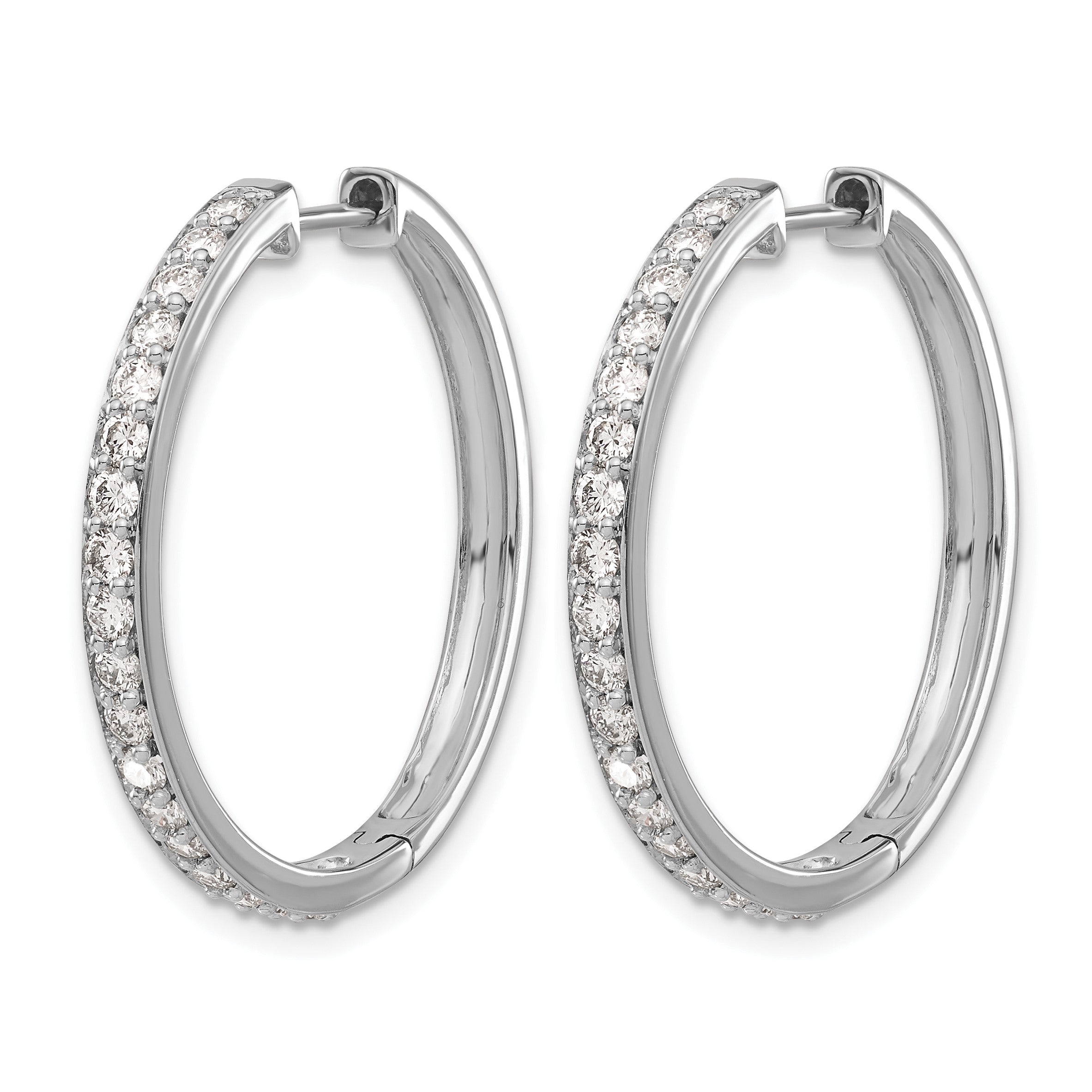 14K Weißgold Creolen mit echten Diamanten und Klappscharnier