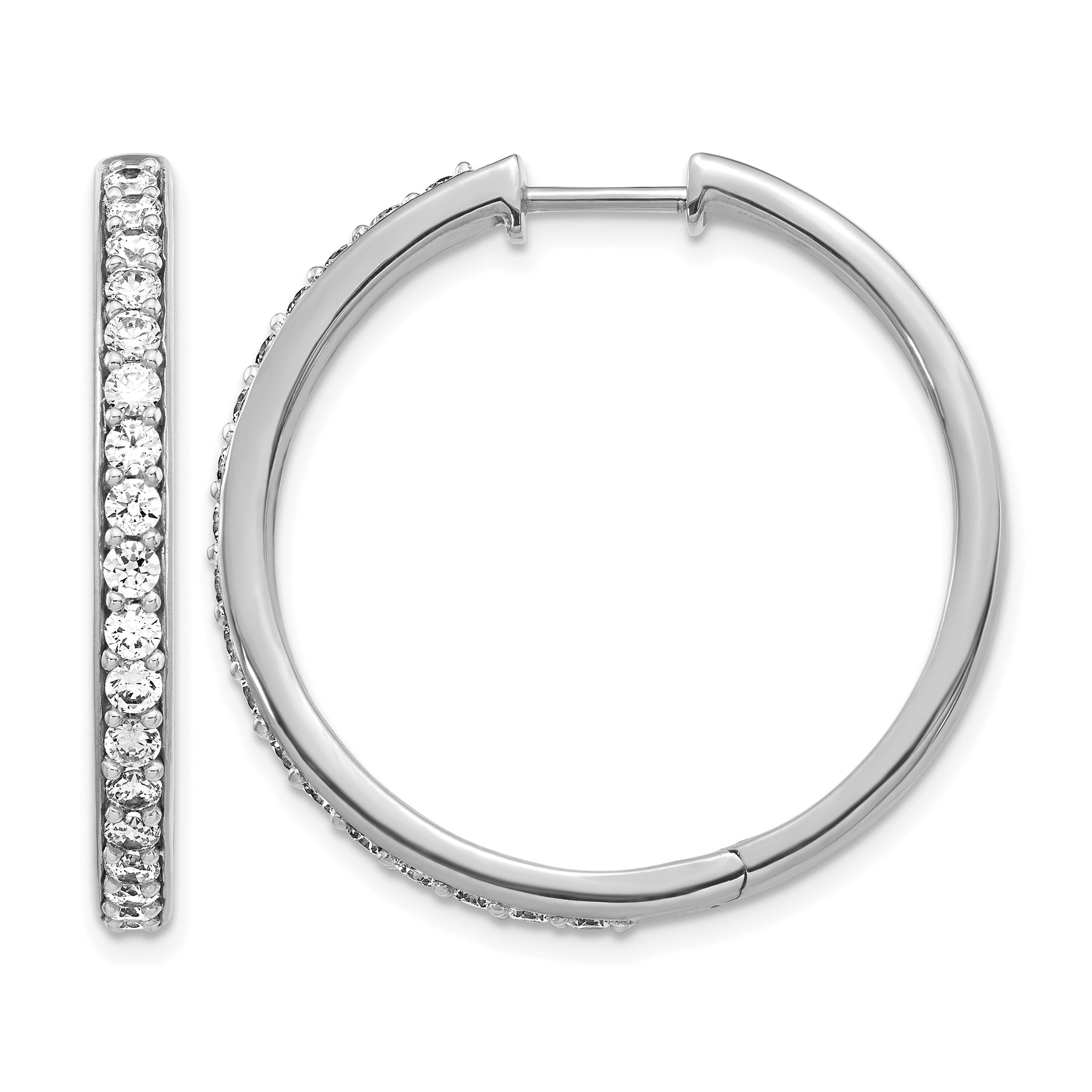 14K Weißgold Creolen mit echten Diamanten und Klappscharnier