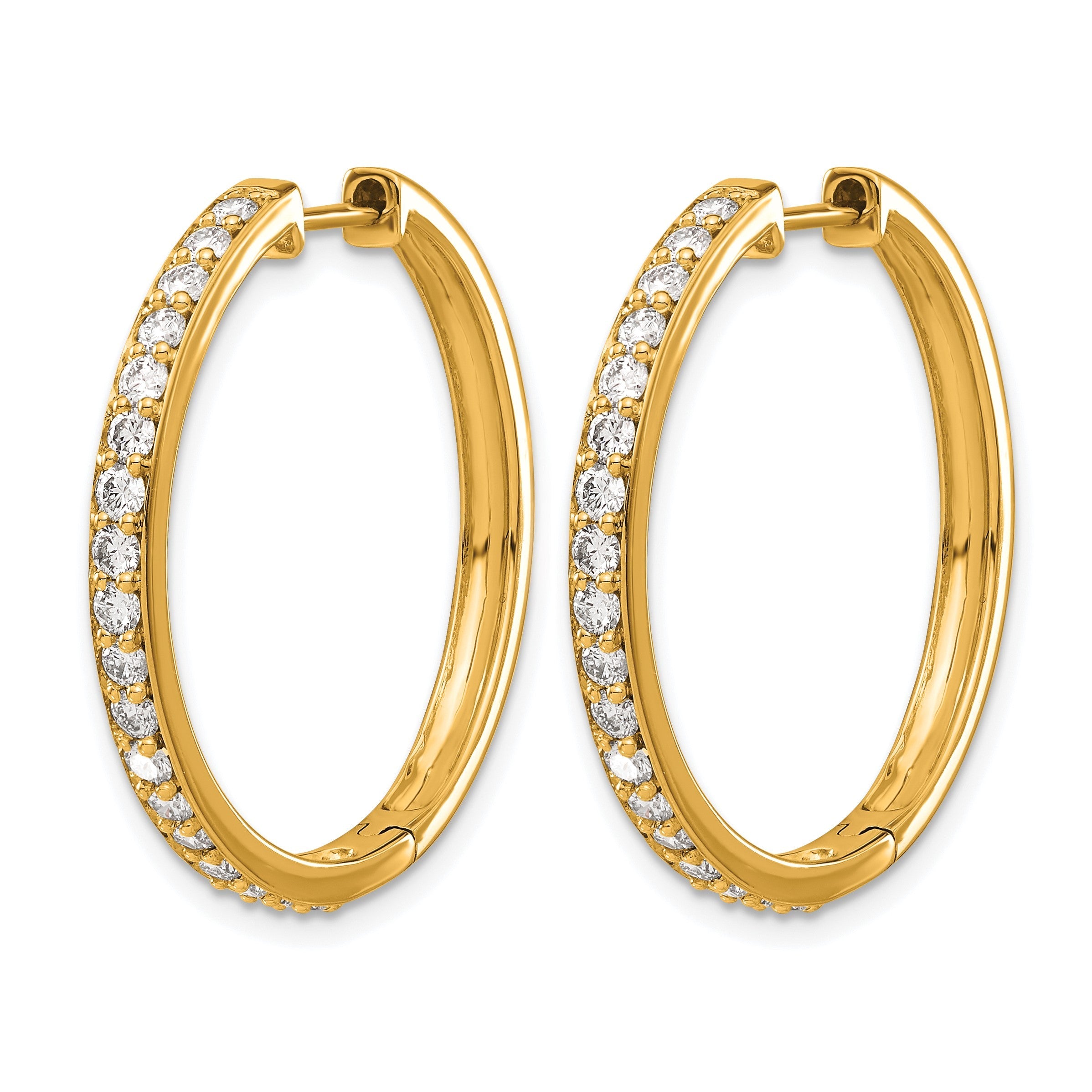 14K Gelbgold Creolen mit echten Diamanten und Scharnier