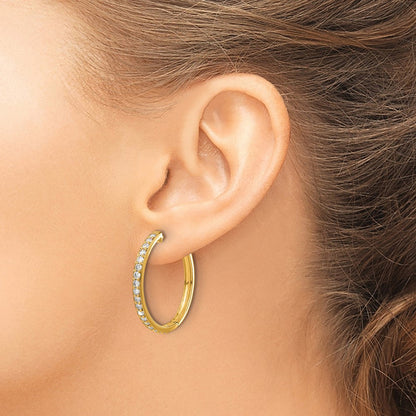 14K Gelbgold Creolen mit echten Diamanten und Scharnier