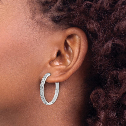 14K Weißgold Creolen mit echten Diamanten, Klappscharnier