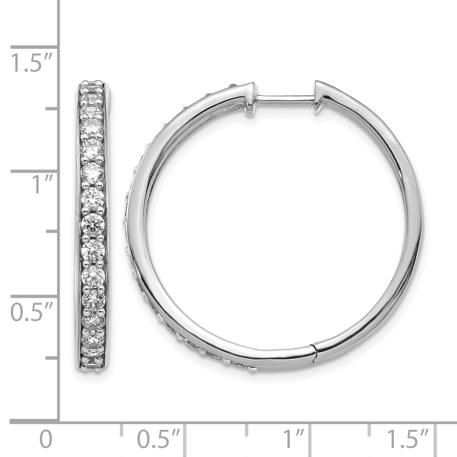 14K Weißgold Creolen mit echten Diamanten, Klappscharnier