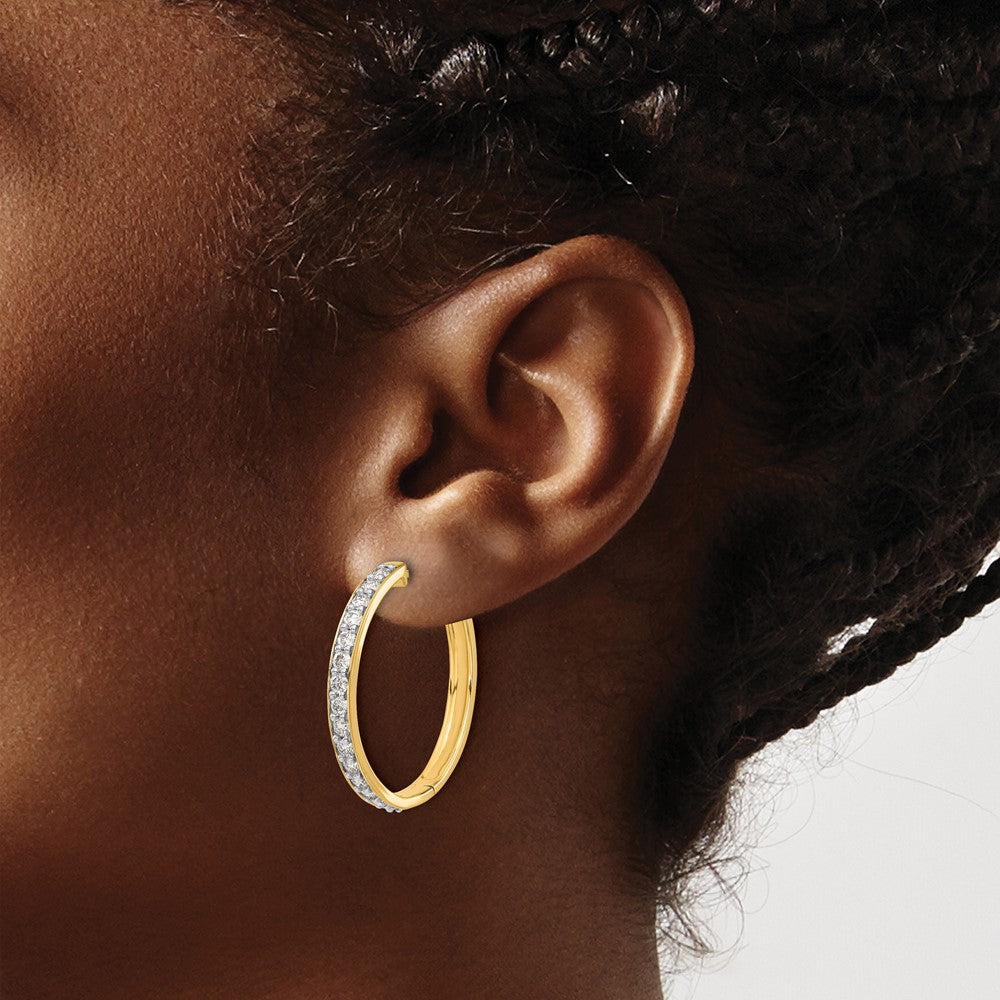 14K Gelbgold Creolen mit echten Diamanten und Scharniermechanismus