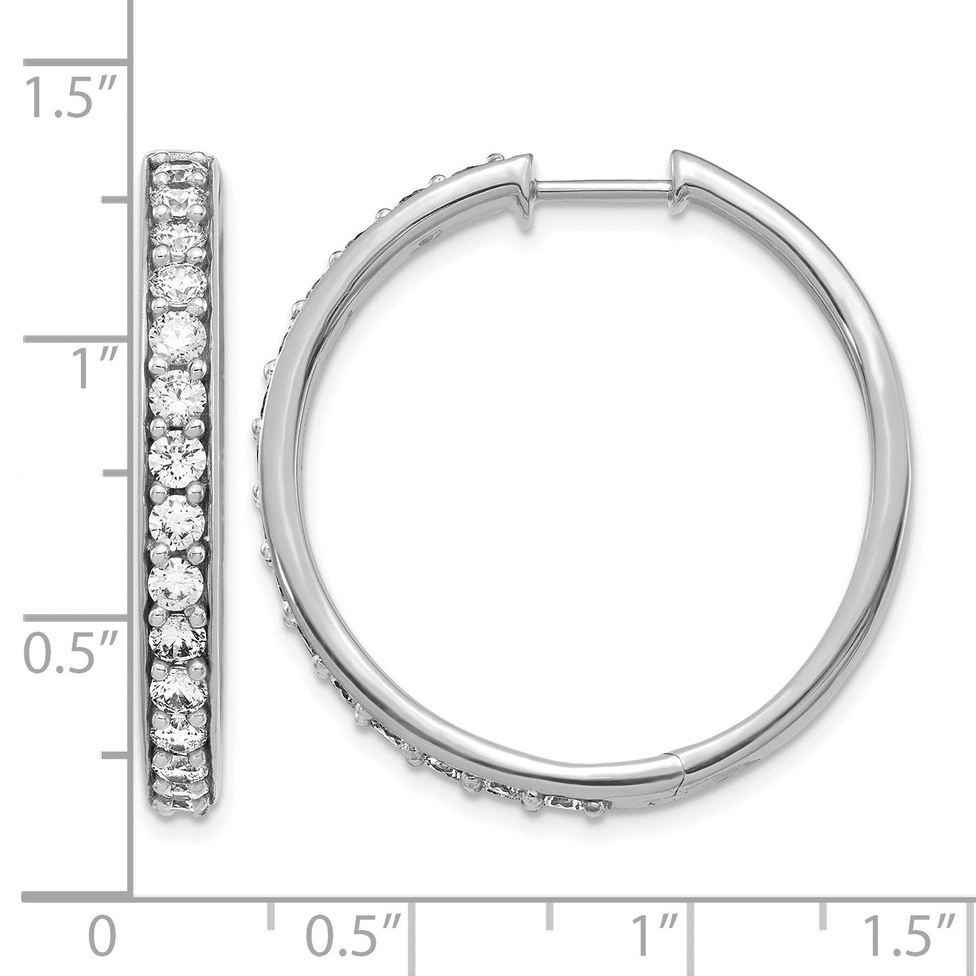 14K Weißgold Creolen mit Klappscharnier und echten Diamanten