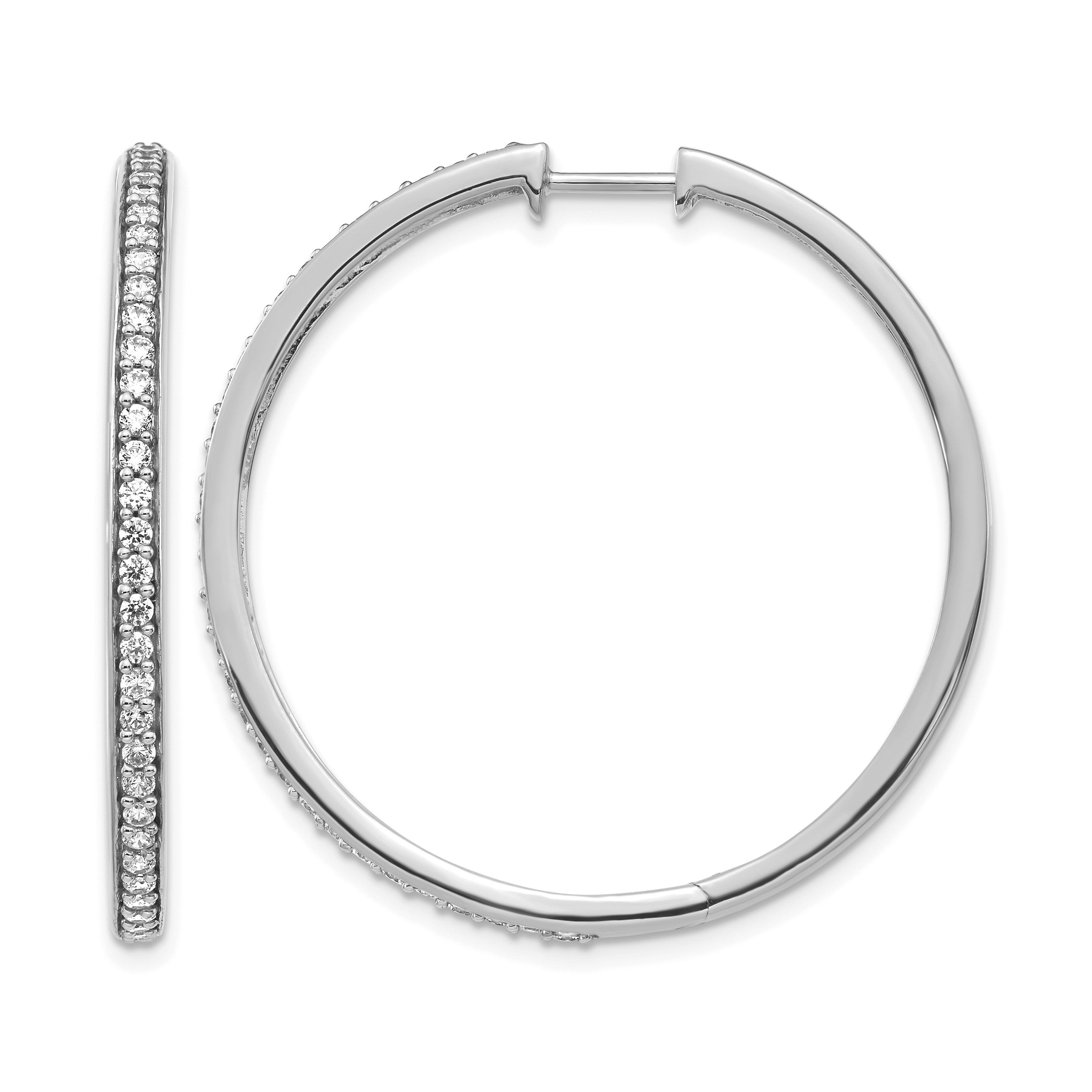 14K Weißgold Creolen mit echten Diamanten, Klappscharnier