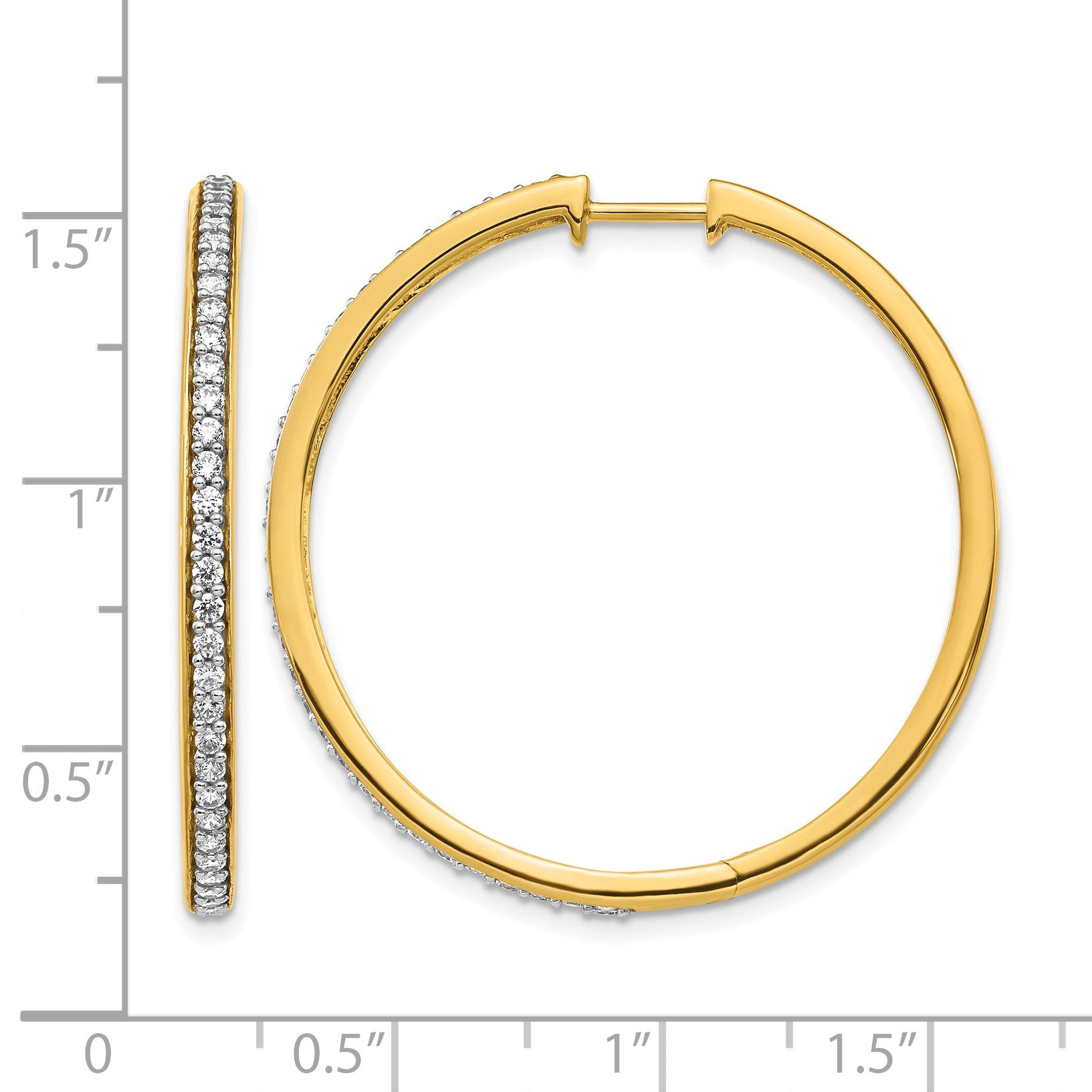 14K Gelbgold Creolen mit echten Diamanten und Scharniermechanismus