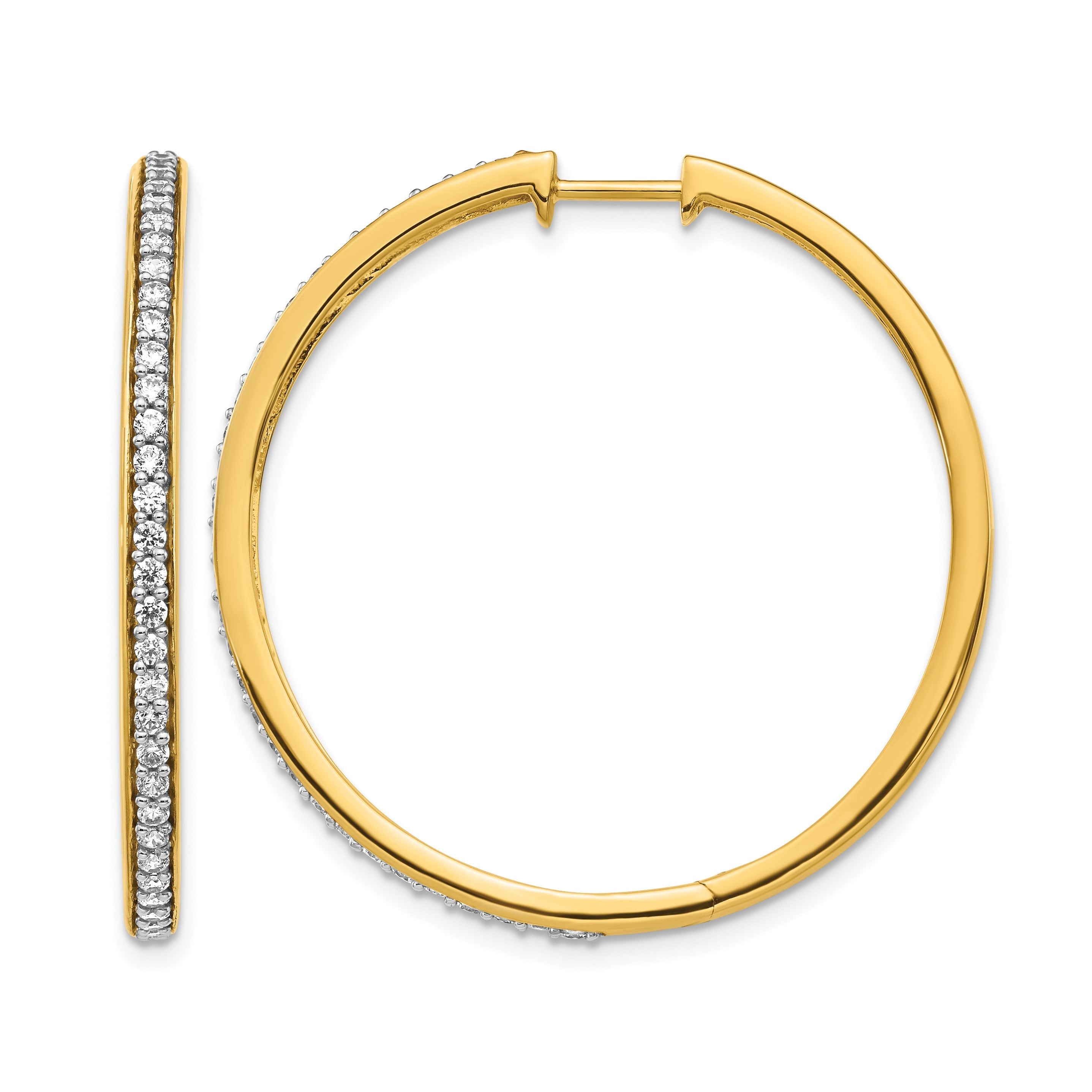 14K Gelbgold Creolen mit echten Diamanten und Scharniermechanismus