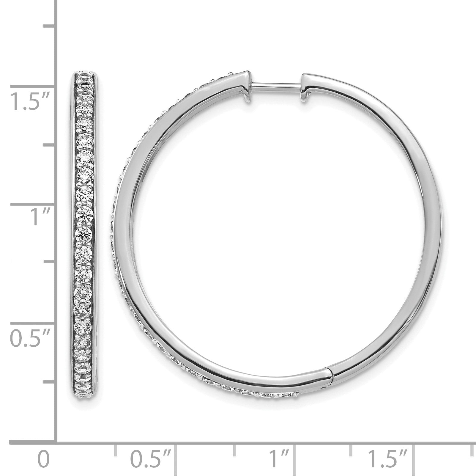 14K Weißgold Creolen mit echten Diamanten und Klappscharnier