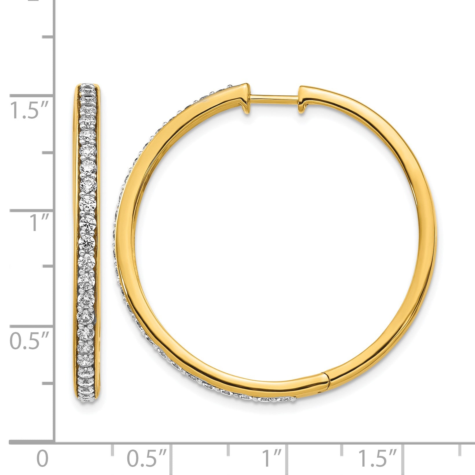 14K Gelbgold Creolen mit echten Diamanten und Scharnier