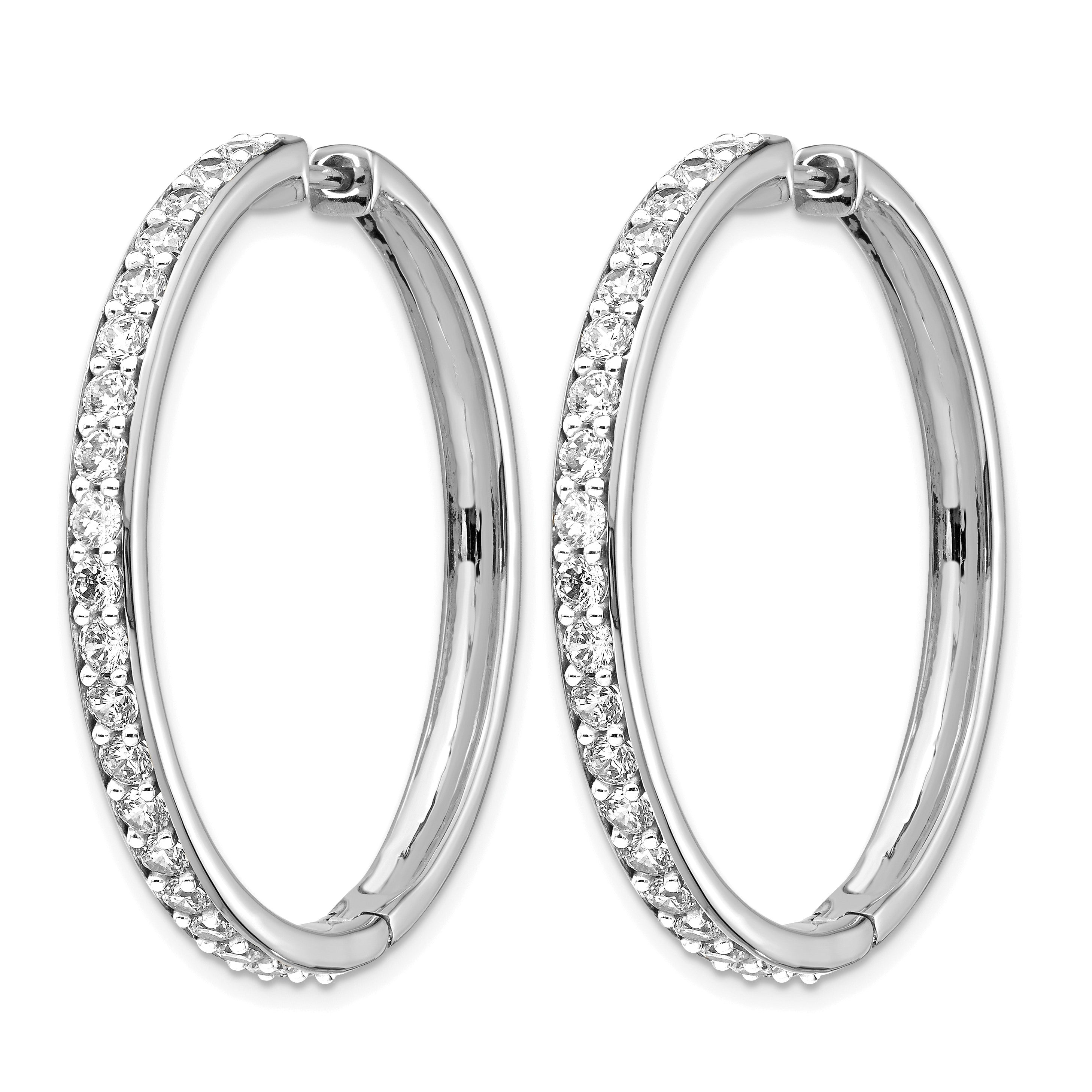14K Weißgold Creolen mit Scharnier und echten Diamanten
