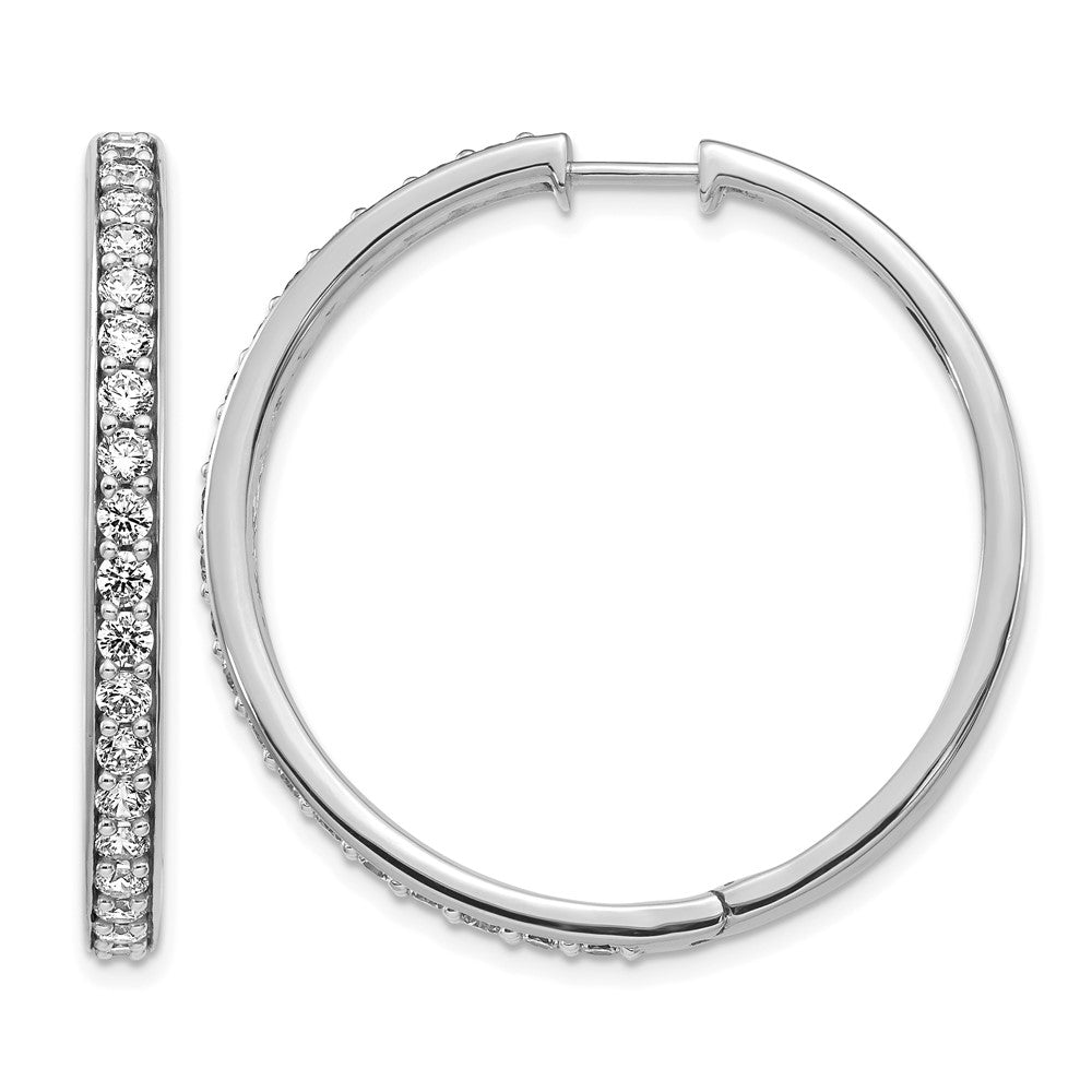 14K Weißgold Creolen mit Scharnier und echten Diamanten