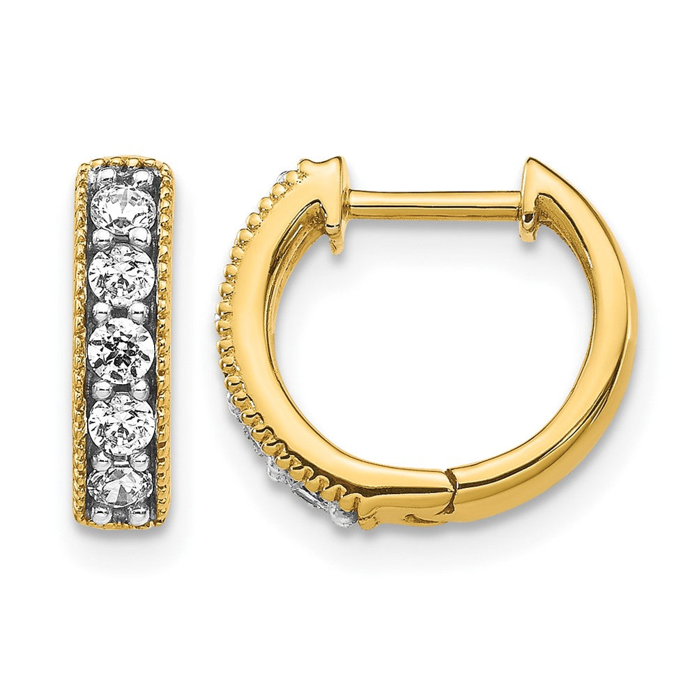 14K Gelbgold Diamant-Creolen mit Milgrain-Klappscharnier
