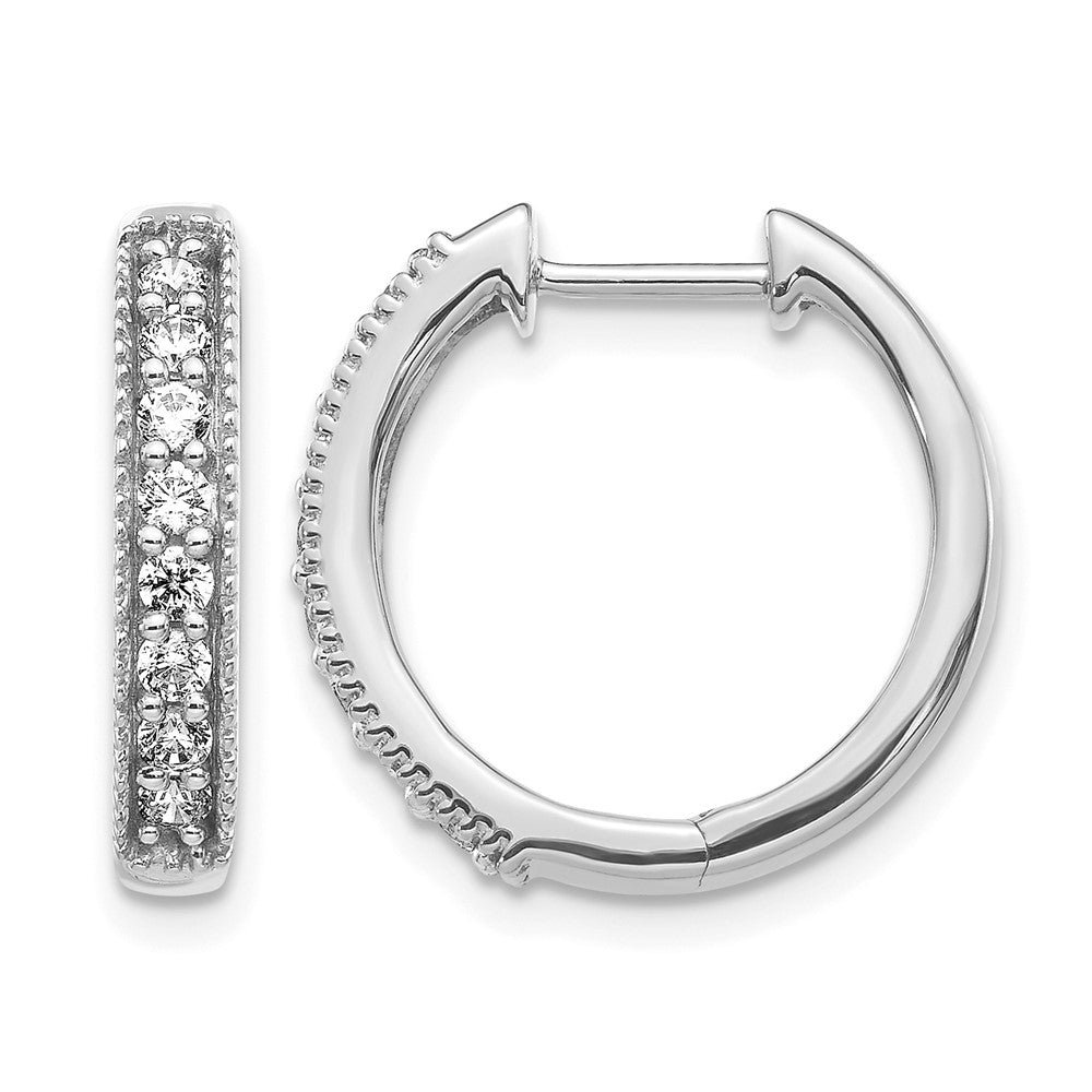 14K Weißgold Creolen mit echten Diamanten und Milgrain-Klappscharnier