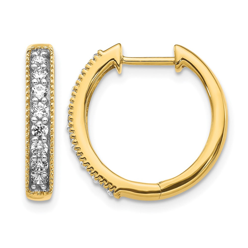 14K Gelbgold Creolen mit Klappscharnier, Milgrain-Kante und echten Diamanten