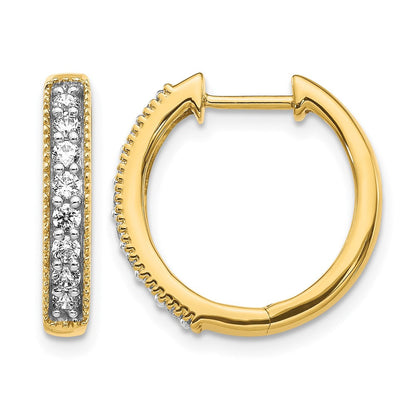 14K Gelbgold Creolen mit Klappscharnier, Milgrain-Kante und echten Diamanten
