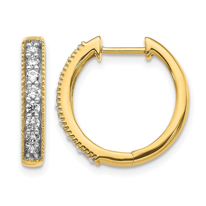 14K Gelbgold Creolen mit Klappscharnier, Milgrain-Kante und echten Diamanten