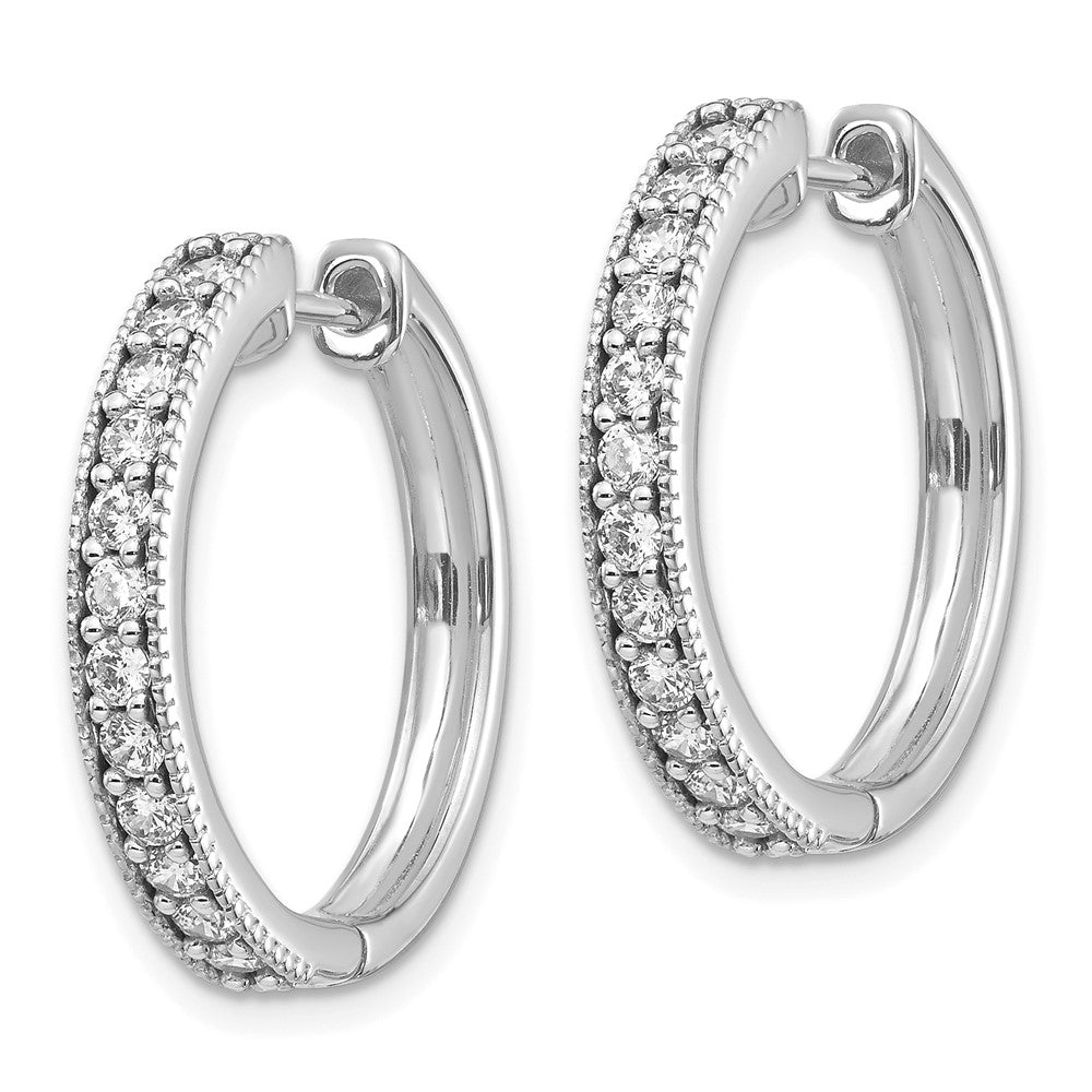 14K Weißgold Creolen mit echten Diamanten und Milgrain-Rand