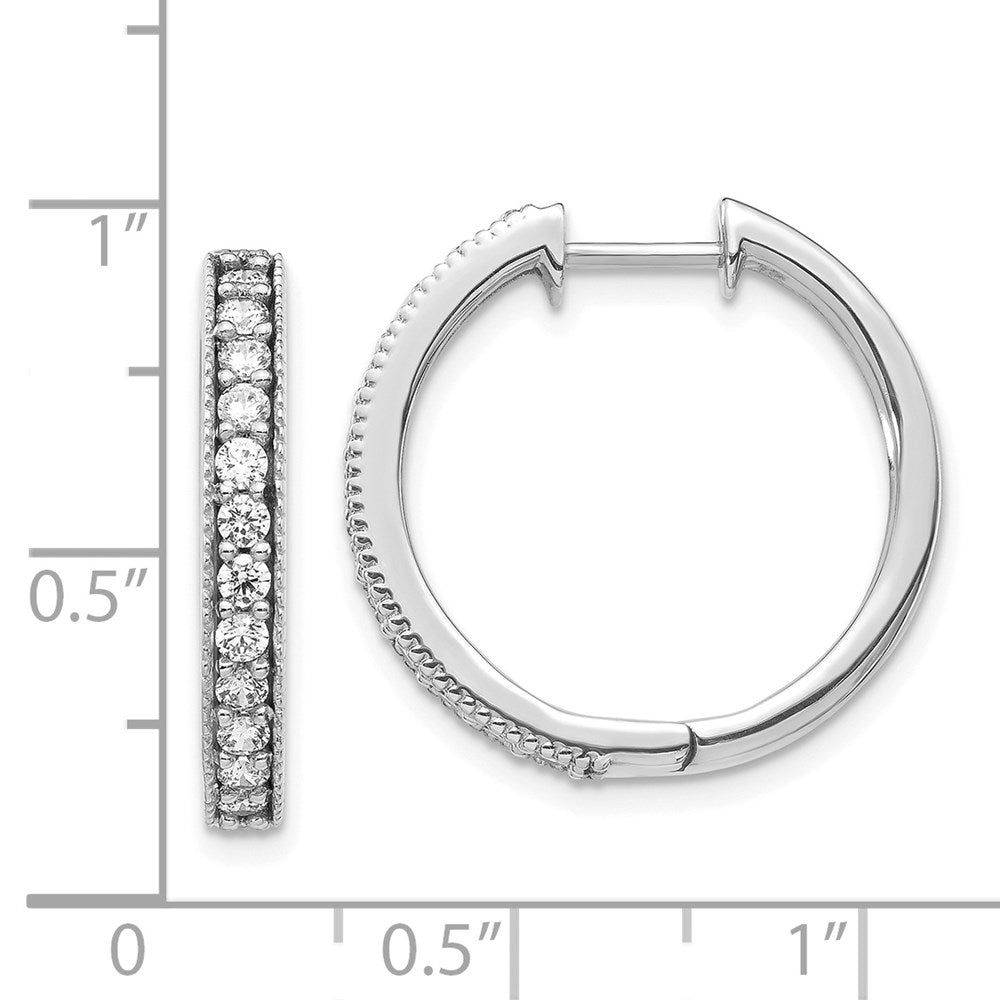 14K Weißgold Creolen mit echten Diamanten und Milgrain-Rand