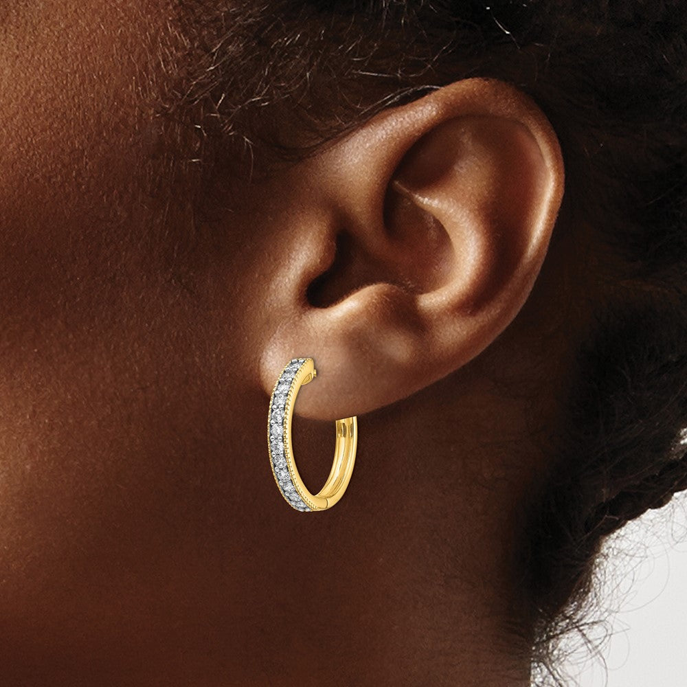 14K Gelbgold Creolen mit echten Diamanten und Milgrain-Fassung
