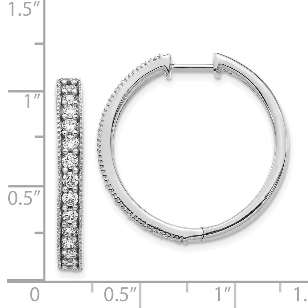 14K Weißgold Creolen mit echten Diamanten und Milgrain-Fassung