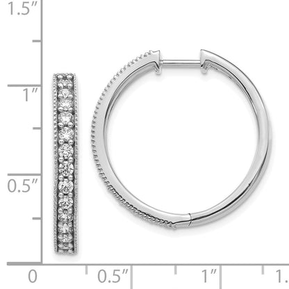 14K Weißgold Creolen mit echten Diamanten und Milgrain-Fassung