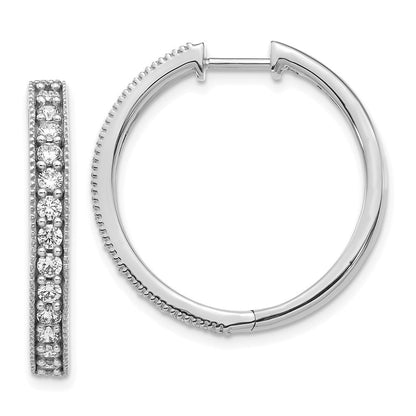 14K Weißgold Creolen mit echten Diamanten und Milgrain-Fassung
