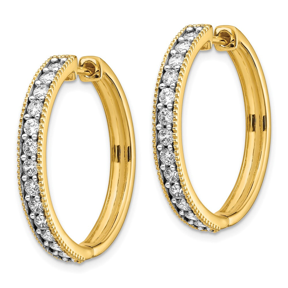 14K Gelbgold Creolen mit echten Diamanten und Milgrain-Fassung