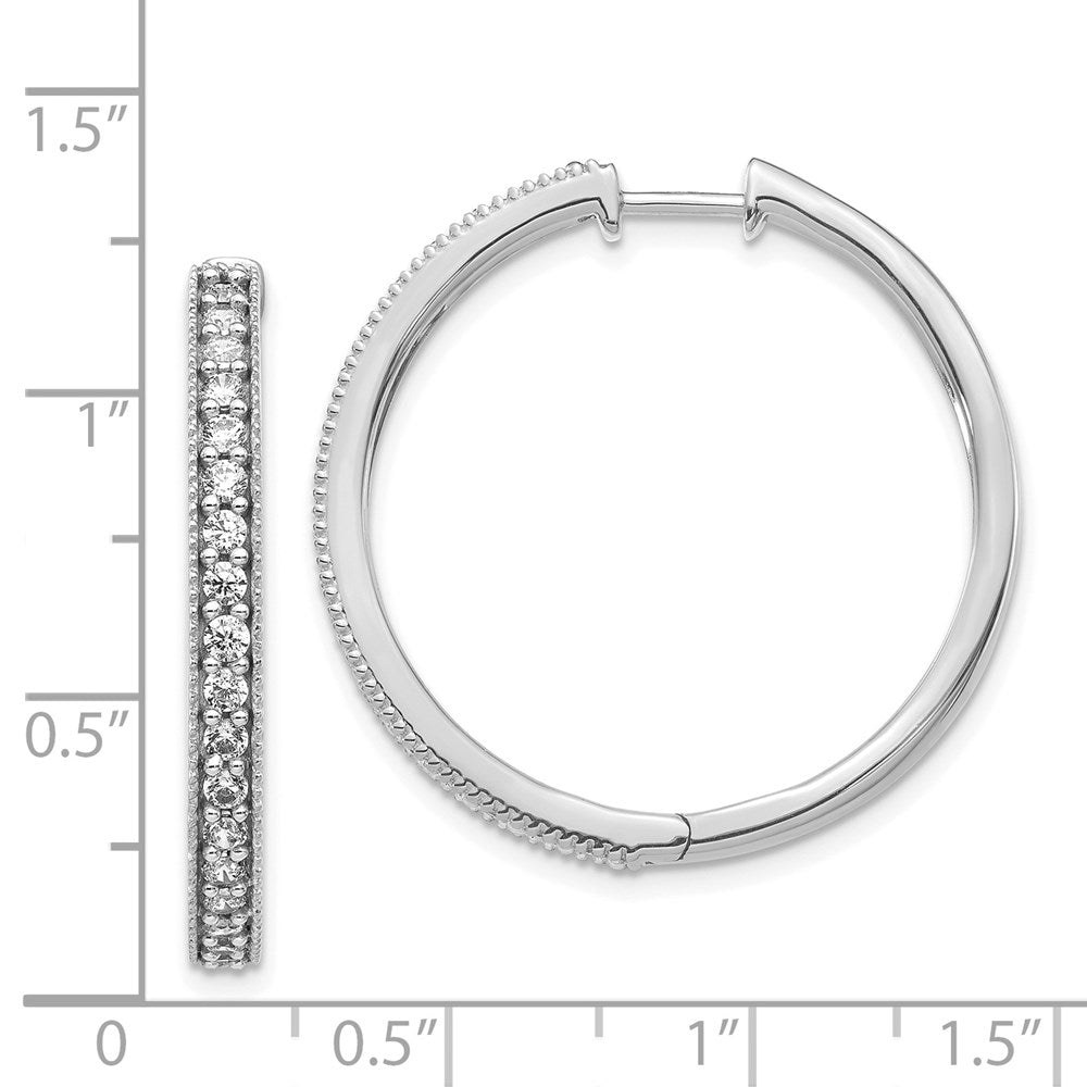 14K Weißgold Creolen mit echten Diamanten und Milgrain-Rand