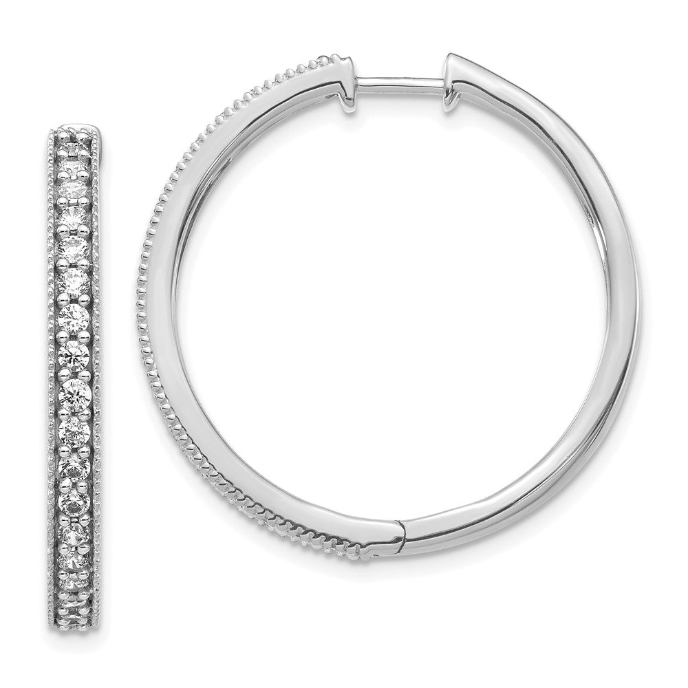 14K Weißgold Creolen mit echten Diamanten und Milgrain-Rand