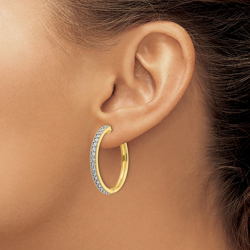 14K Gelbgold Creolen mit echten Diamanten und Millegriffel-Fassung